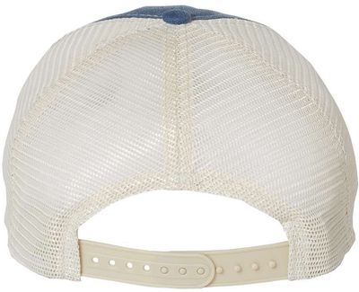 Am image of a Custom Sportsman Pigment Dyed Trucker Cap in Royal/Stone!