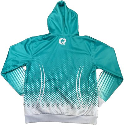 Am image of a Custom Sublimated Hooded Sweatshirt in Fleece Full Colour Print!