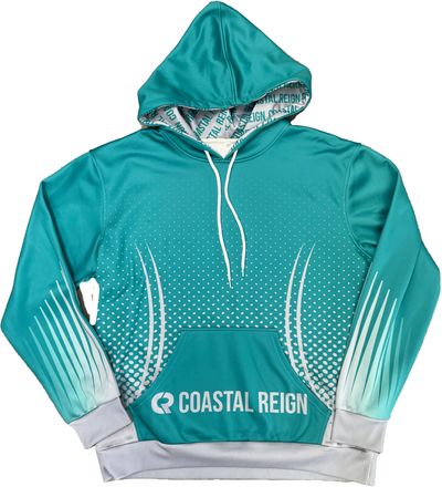 Am image of a Custom Sublimated Hooded Sweatshirt in Fleece Full Colour Print!