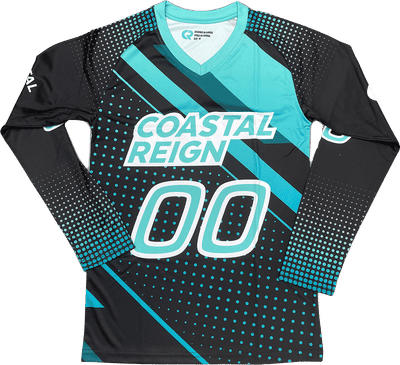 Am image of a Custom Sublimated Long Sleeve V Neck Jersey in Essential!