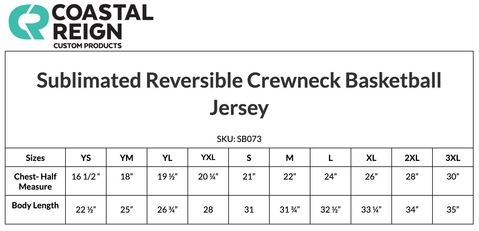 Custom Sublimated Reversible Crew Neck Basketball Jersey - Coastal