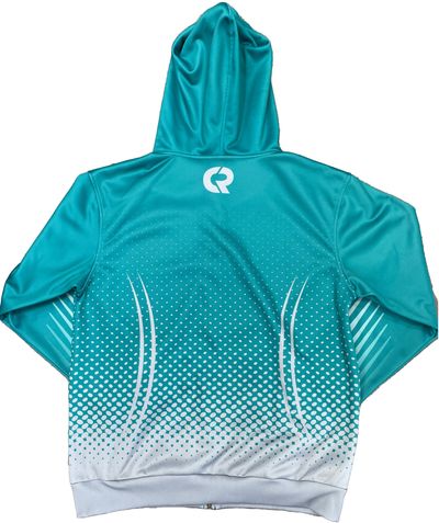 Am image of a Custom Sublimated Zip Hoodie in Fleece Full Colour Print!