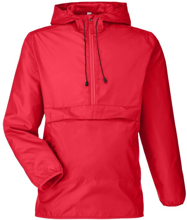 An image of a Custom Team 365 Adult Zone Protect Packable Anorak Jacket in Sport Red!