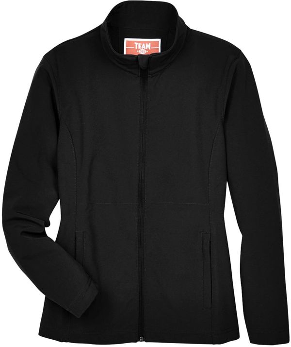 An image of a Custom Team 365 Ladies' Leader Soft Shell Jacket in Black!