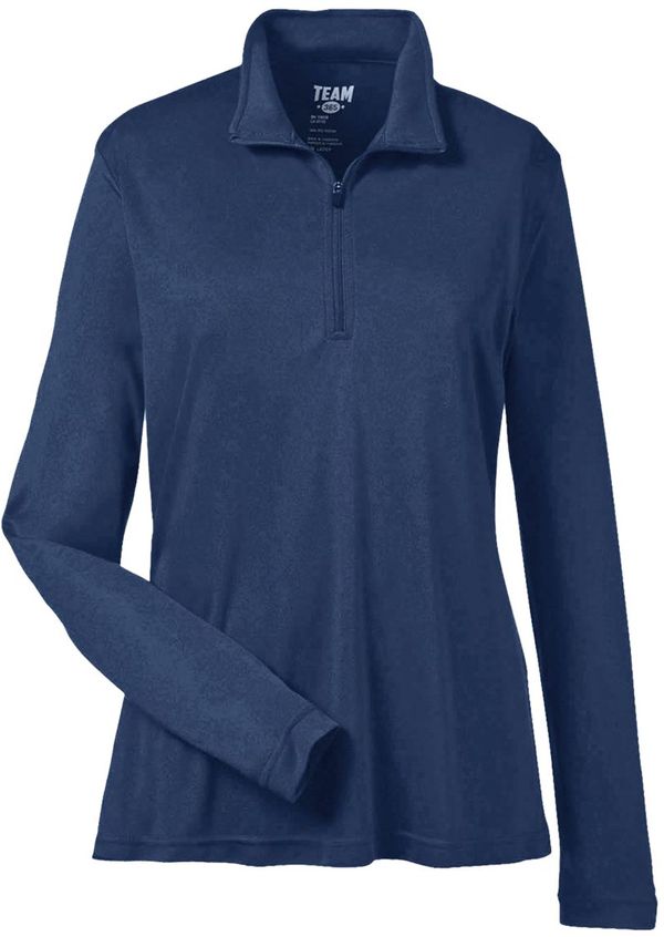 Am image of a Custom Team 365 Ladies' Zone Performance Quarter Zip in Sport Dark Navy!