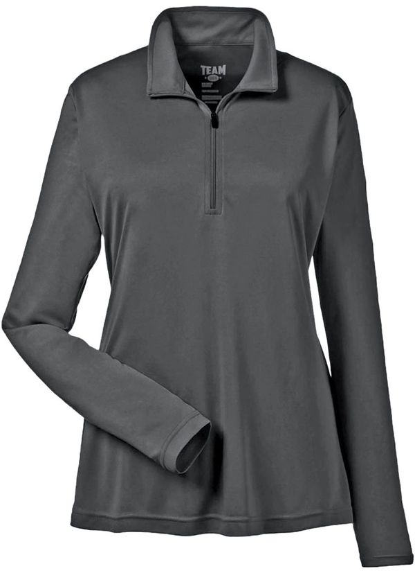 Am image of a Custom Team 365 Ladies' Zone Performance Quarter Zip in Sport Graphite!
