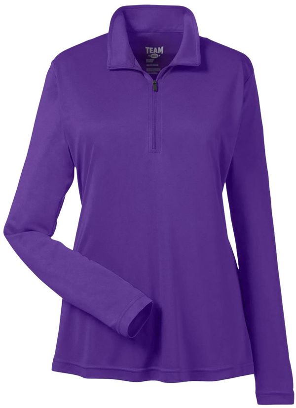 Am image of a Custom Team 365 Ladies' Zone Performance Quarter Zip in Sport Purple!