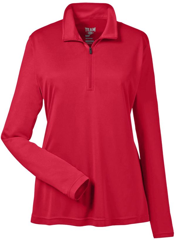 Am image of a Custom Team 365 Ladies' Zone Performance Quarter Zip in Sport Red!