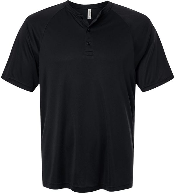 An image of a Custom Team 365 Mens Zone Performance Henley in Black!