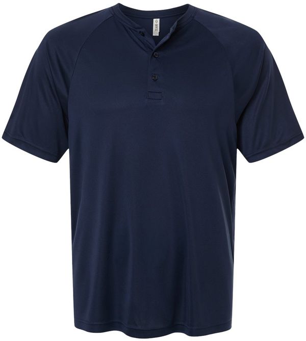 An image of a Custom Team 365 Mens Zone Performance Henley in Sport Dark Navy!