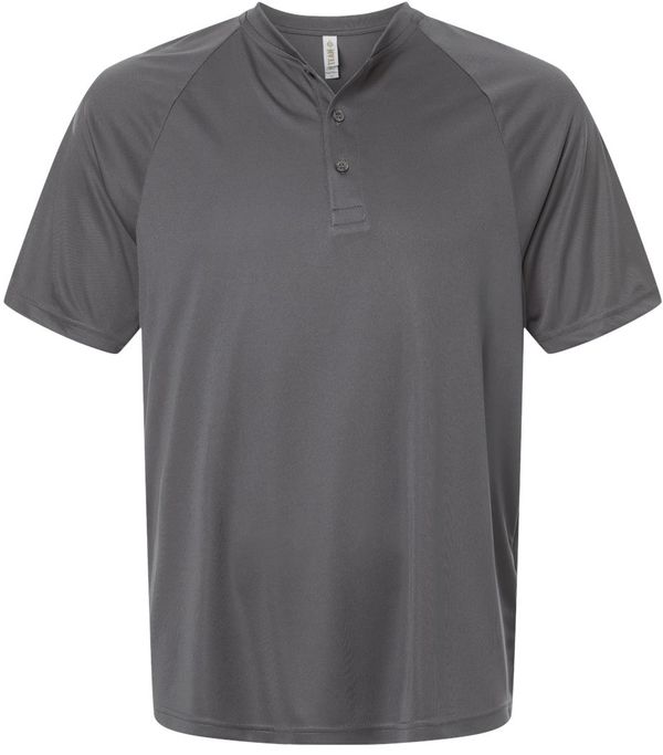 An image of a Custom Team 365 Mens Zone Performance Henley in Sport Graphite!