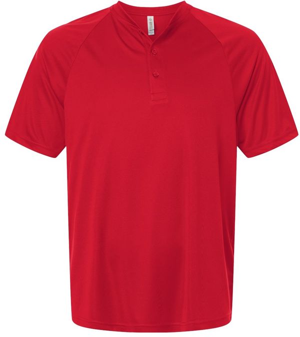 An image of a Custom Team 365 Mens Zone Performance Henley in Sport Red!