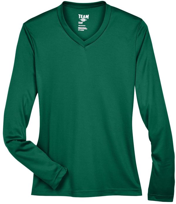 Am image of a Custom Team 365 Womens Zone Performance Long Sleeve Shirt in Sport Forest!