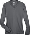 Am image of a Custom Team 365 Womens Zone Performance Long Sleeve Shirt in Sport Graphite!