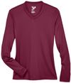 Am image of a Custom Team 365 Womens Zone Performance Long Sleeve Shirt in Sport Maroon!