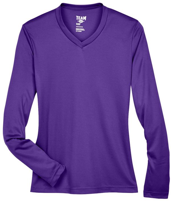 Am image of a Custom Team 365 Womens Zone Performance Long Sleeve Shirt in Sport Purple!