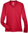 Am image of a Custom Team 365 Womens Zone Performance Long Sleeve Shirt in Sport Red!