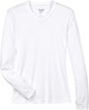 Am image of a Custom Team 365 Womens Zone Performance Long Sleeve Shirt in White!