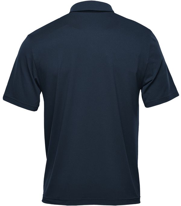 Am image of a Custom Stormtech Men's Camino Performance Short Sleeve Polo in Navy!