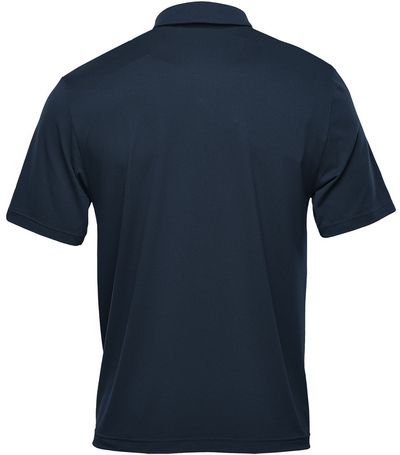 Am image of a Custom Stormtech Men's Camino Performance Short Sleeve Polo in Navy!