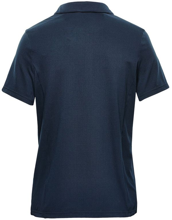 Am image of a Custom Stormtech Women's Camino Performance Short Sleeve Polo in Navy!