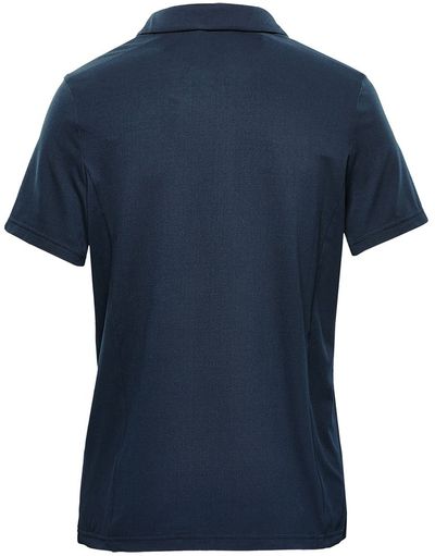 Am image of a Custom Stormtech Women's Camino Performance Short Sleeve Polo in Navy!