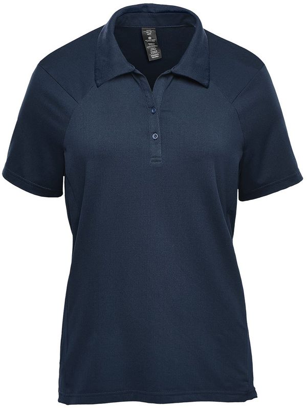 Am image of a Custom Stormtech Women's Camino Performance Short Sleeve Polo in Navy!