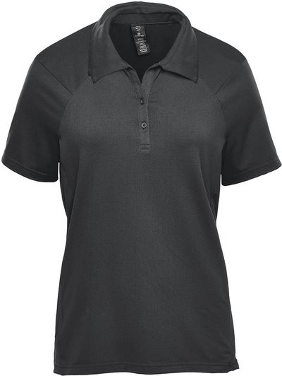 Am image of a Custom Stormtech Women's Camino Performance Short Sleeve Polo in Graphite!