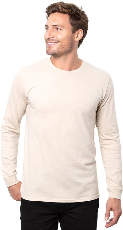 Am image of a Custom Threadfast Epic Unisex Long Sleeve T Shirt in Natural!