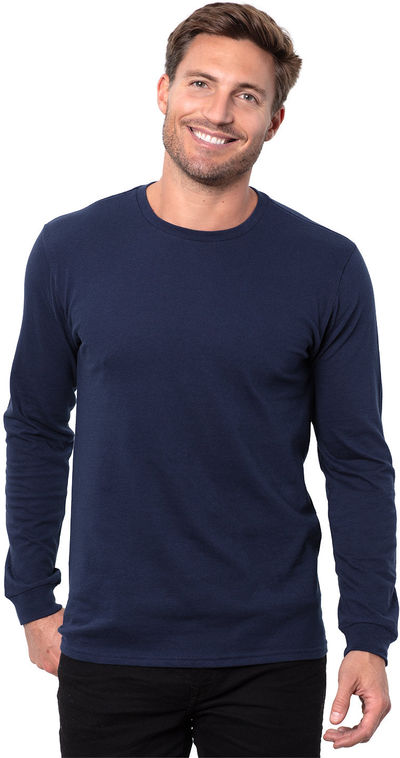 Am image of a Custom Threadfast Epic Unisex Long Sleeve T Shirt in Navy!