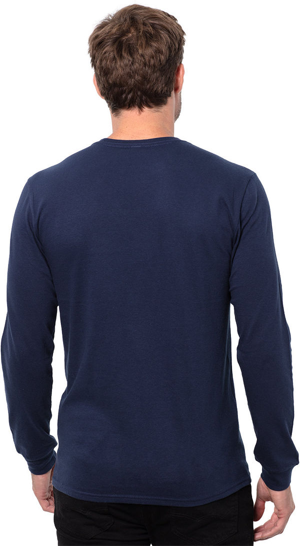 Am image of a Custom Threadfast Epic Unisex Long Sleeve T Shirt in Navy!