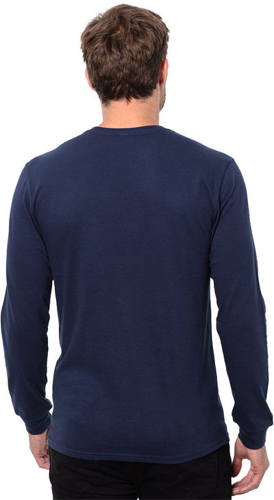 Am image of a Custom Threadfast Epic Unisex Long Sleeve T Shirt in Navy!
