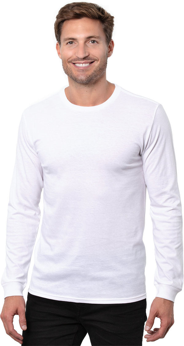 Am image of a Custom Threadfast Epic Unisex Long Sleeve T Shirt in White!