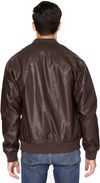 Am image of a Custom Threadfast Unisex Bomber Jacket in Brown Vegan Leather!
