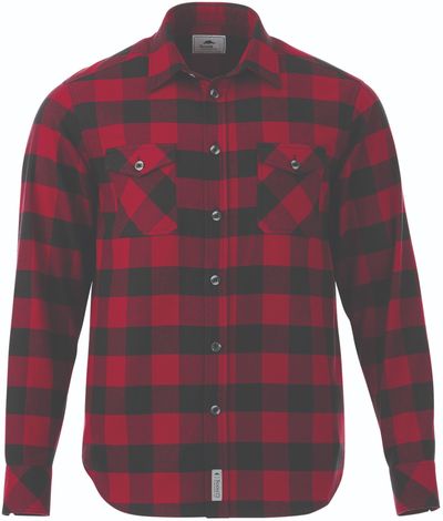 Am image of a Custom Roots73 Mens Spruce Lake Long Sleeve Shirt in Dark Red/Black!