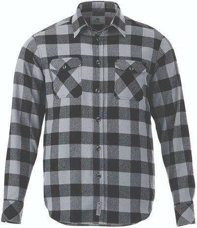 Am image of a Custom Roots73 Mens Spruce Lake Long Sleeve Shirt in Quarry/Black!