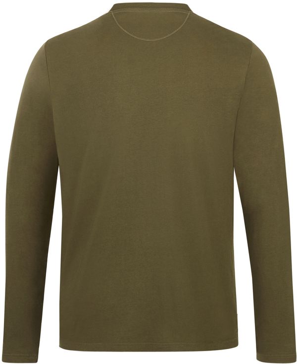 Am image of a Custom Tentree Mens Organic Cotton Long Sleeve Tee in Olive Night Green!