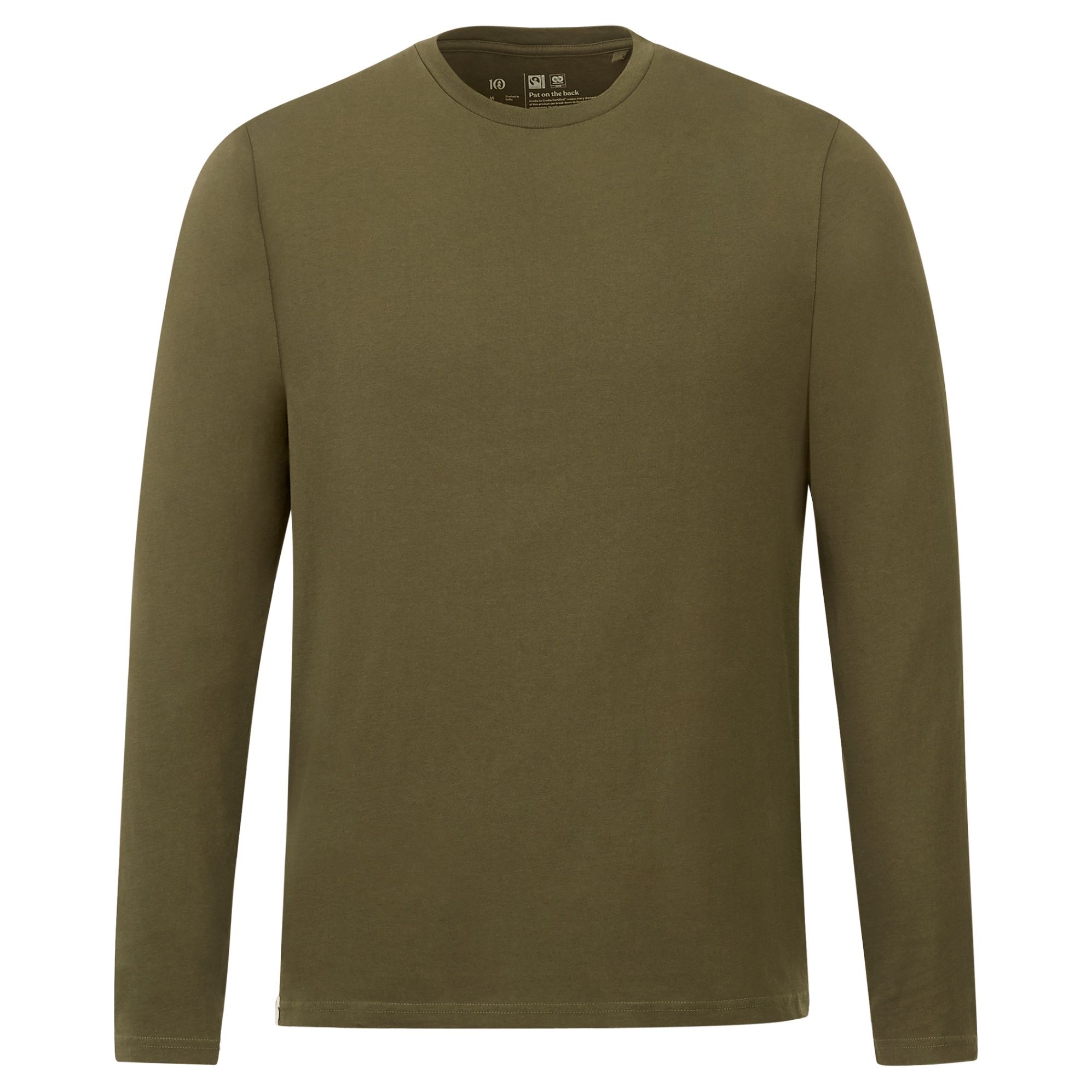 Tentree Mens Organic Cotton Long Sleeve Tee in Olive Night Green