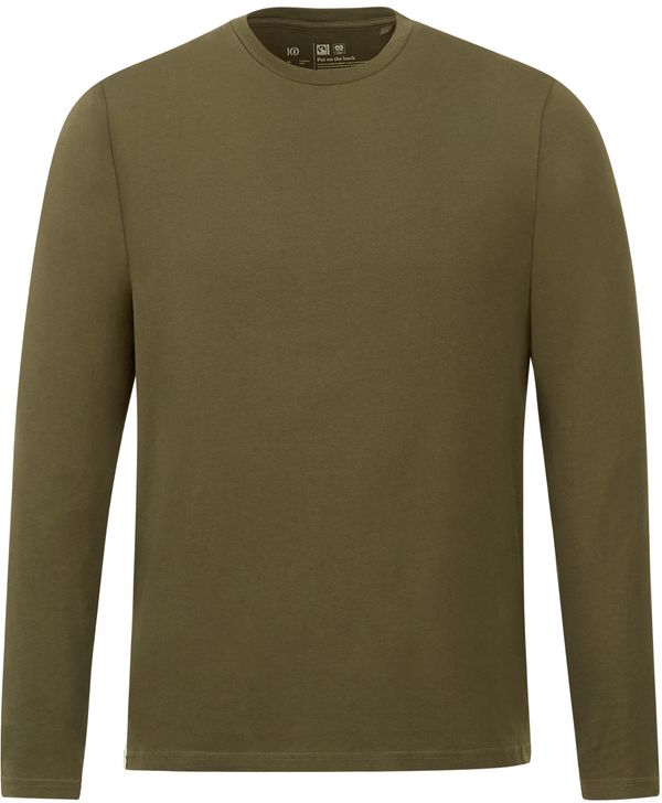 Am image of a Custom Tentree Mens Organic Cotton Long Sleeve Tee in Olive Night Green!