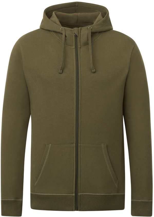 Am image of a Custom Tentree Mens Organic Cotton Zip Hoodie in Olive Night Green!