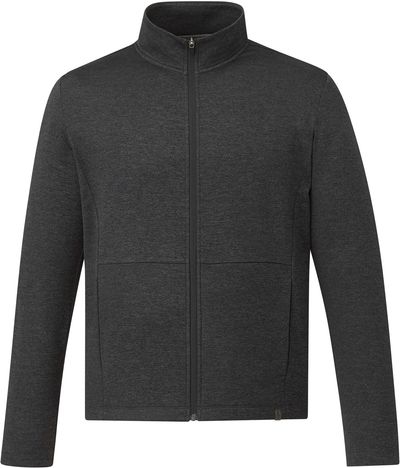 Am image of a Custom Trimark Mens Merritt Eco Knit Full Zip in Heather Dark Charcoal!