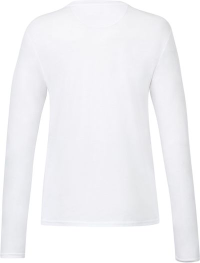 Am image of a Custom Tentree Womens Organic Cotton Long Sleeve Tee in White!