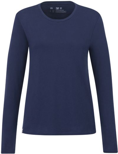 Am image of a Custom Tentree Womens Organic Cotton Long Sleeve Tee in Dress Blue!