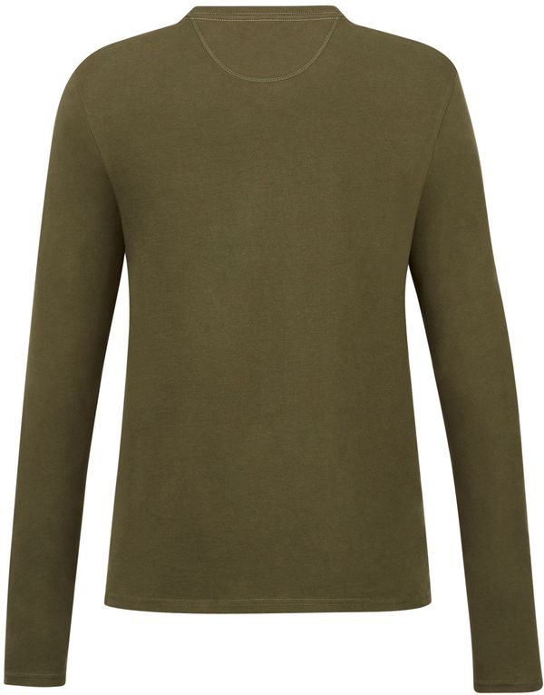 Am image of a Custom Tentree Womens Organic Cotton Long Sleeve Tee in Olive Night Green!