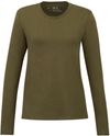 Am image of a Custom Tentree Womens Organic Cotton Long Sleeve Tee in Olive Night Green!