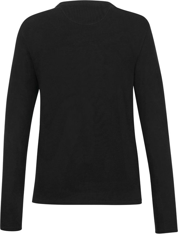 Am image of a Custom Tentree Womens Organic Cotton Long Sleeve Tee in Meteorite Black!