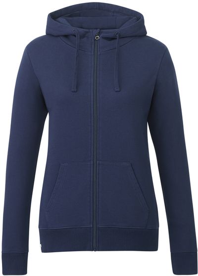 Am image of a Custom Tentree Womens Organic Cotton Zip Hoodie in Dress Blue!