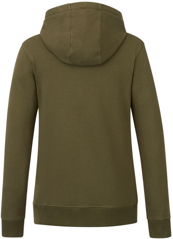 Am image of a Custom Tentree Womens Organic Cotton Zip Hoodie in Olive Night Green!