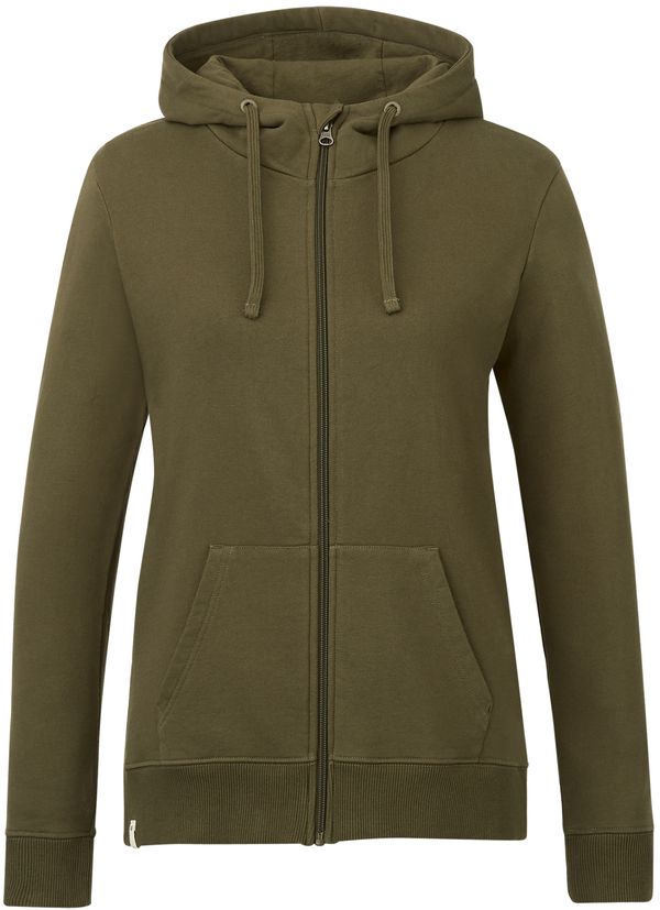Am image of a Custom Tentree Womens Organic Cotton Zip Hoodie in Olive Night Green!