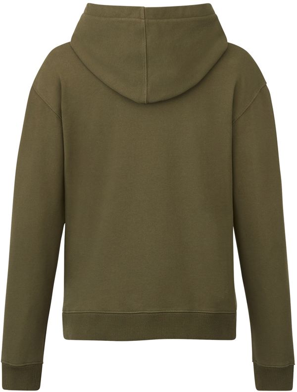 Am image of a Custom Tentree Womens Organic Cotton Classic Hoodie in Olive Night Green!